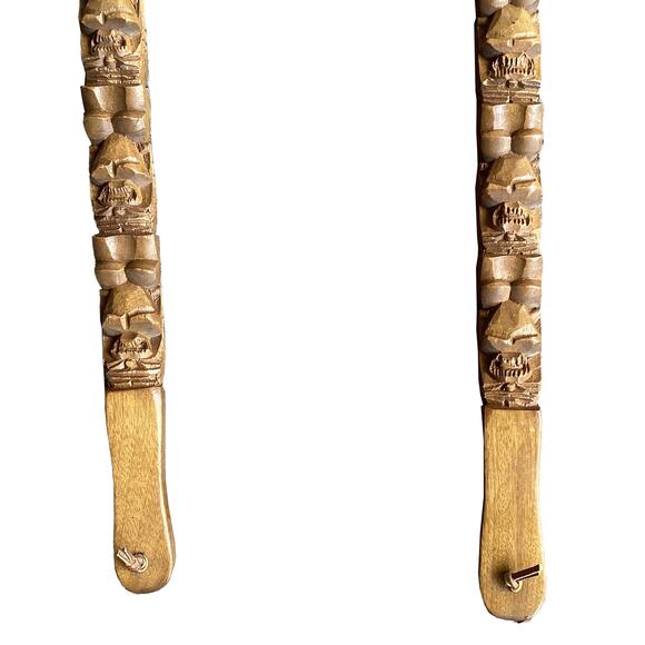 Vintage Large 41" Fork Spoon Set Wood Carved Tiki/Totem Handle 1970s Wall Decor - Picture 3 of 9